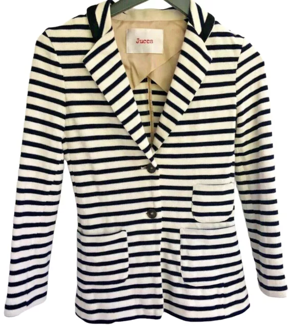 Jucca Women's Jacket Size 8 Blue & Cream Stripe Soft Nautical  RRP £175