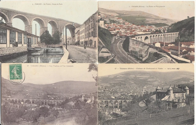 Lot de 4 cartes postales anciennes old postcards TARARE RHONE viaduc