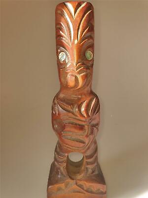 Vintage New Zealand Maori Tribal Teko Teko Tiki Statue Paua Shell Eyes Figure