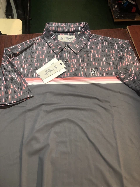 ORIGINAL PENGUIN BROKEN Tees Novelty Print Polo Shirt. Grey. XXL. NEW £