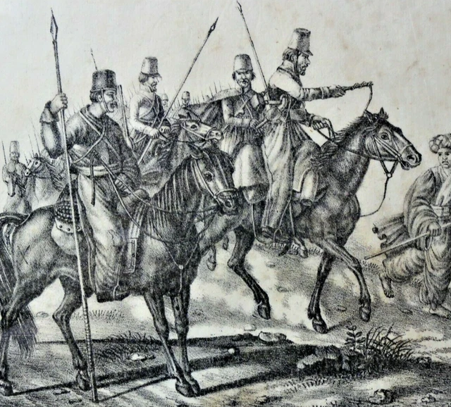 ANTIKER KUPFERSTICH &amp;BLATT 61&amp;quot; vermutl. um 1780: RUSSISCHE PFERDE mit ...