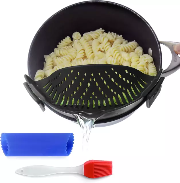 Clip-On Kitchen Food Strainer for Spaghetti, Meat, Pasta, & Ground Beef Grease,