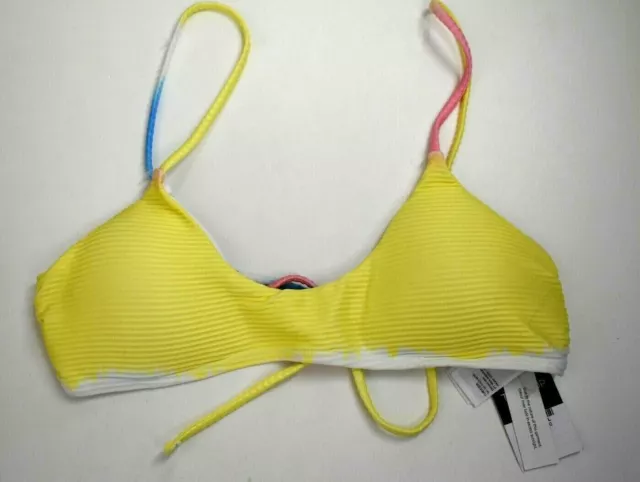 Topshop Womens Yellow Multi Removable Pads Tie Dye Ribbed Crop Bikini Top 6