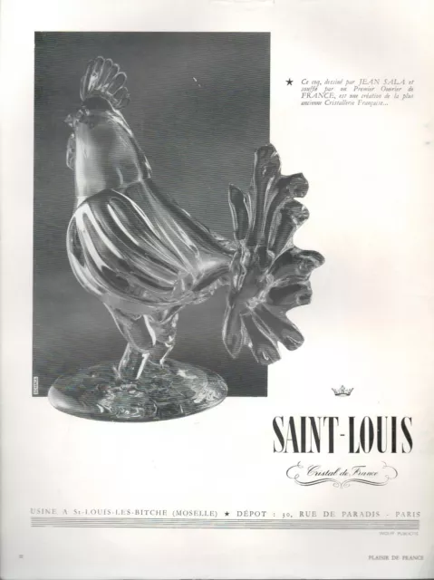 ▬► PUBLICITE ADVERTISING AD SAINT LOUIS Cristal de France service coq Jean SALA