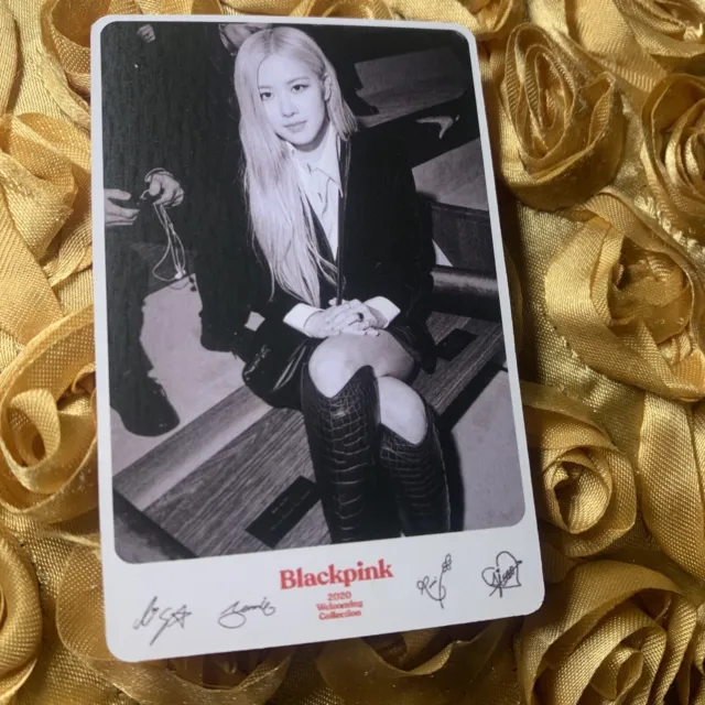 ROSE BLACKPINK Group 2020 Floral Dress Sign Celeb K-pop Girl Photo Card B&W