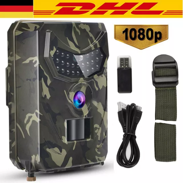 Wildkamera Jagdkamera 1080P 12MP Überwachungskamera Fotofalle PIR Nachtsicht DHL