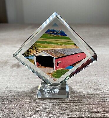 Pennsylvania Covered Bridge Amish Country Paperweight Glass Figurine