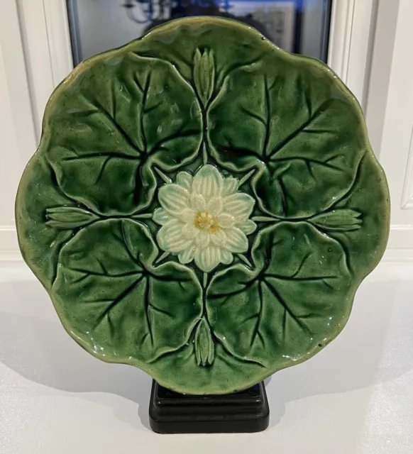 Antique Majolica Lotus Water Lily Pad Decorative Plate