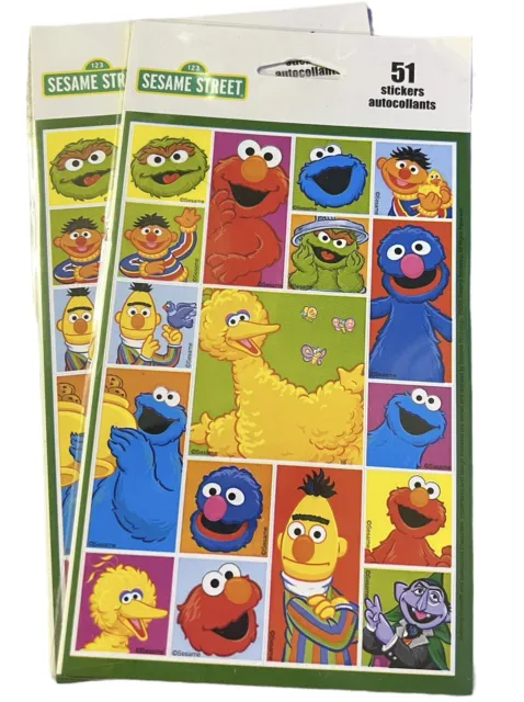 SESAME STREET STICKERS 2 Packs 102 Ct Big Bird Bert Elmo Grover Cookie Monster