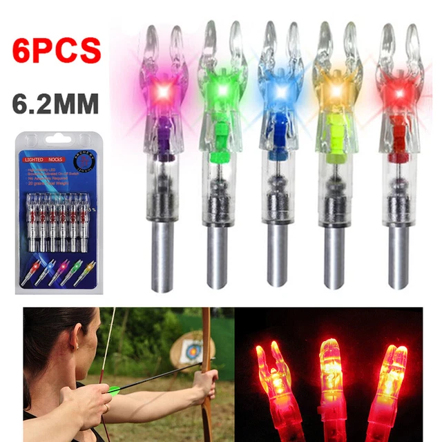 6Pcs Archery LED Lighted Nock Tail 6.2mm For Compound Bow Hunting Arrow Nocks
