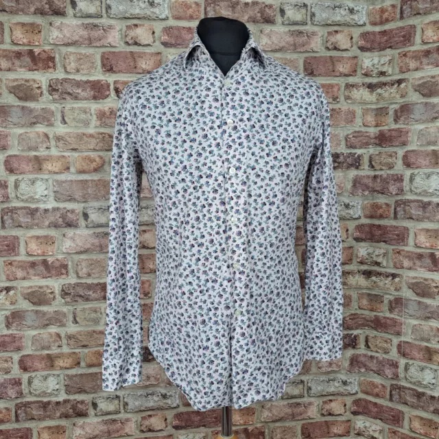 Paul Smith Floral Shirt White Ditsy Mens Small Button Up Slim Long Sleeve 15"