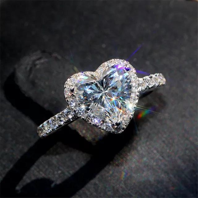 2.75 Ct Heart Cut Diamond Halo Engagement Wedding Ring 14k White Gold Finish