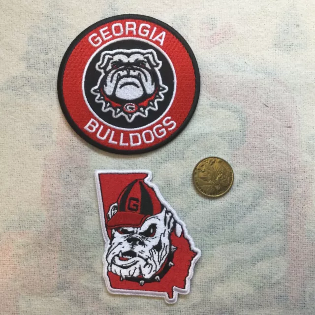 (2) UGA GEORGIA BULLDOGS VINTAGE Embroidered Iron On Patches patch lot