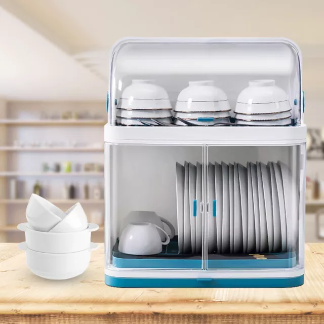 Piatto 2 strati asciugatura rack box per cucina sala da pranzo scaffale supporto con coperchio