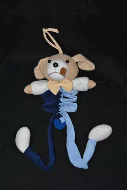 Peluche doudou ours beige musical MGM zig zag bleu blanc noeud jaune TTBE