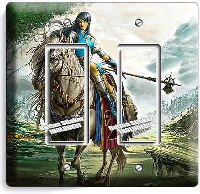 Warrior Girl On Wild Horse Double Gfci Light Switch Wall Plate Teen Bedroom Room