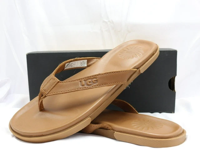 UGG Bennison II Luggage Brown Leather Flip Flops Mens Size 8 1132739 NIB