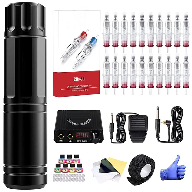 Complete Pro Tattoo Kit Set Machine Motor Pen Cartridge Needles Color Inks US