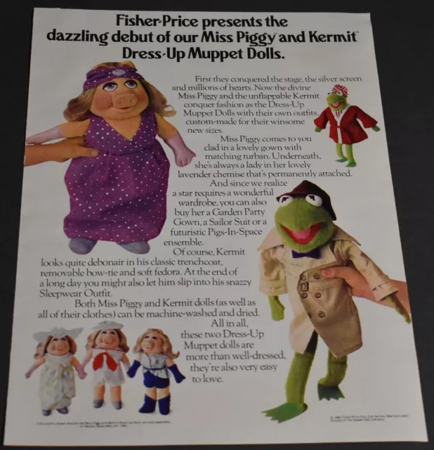 1981 Print Ad Kermit Miss Piggy Muppet Dolls Fisher Price Stuffed Animal art toy