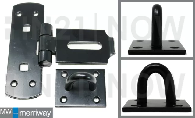 Vertical Locking Hasp and Staple Heavy Duty Bar Shed Door Gate Black 150mm / 6"