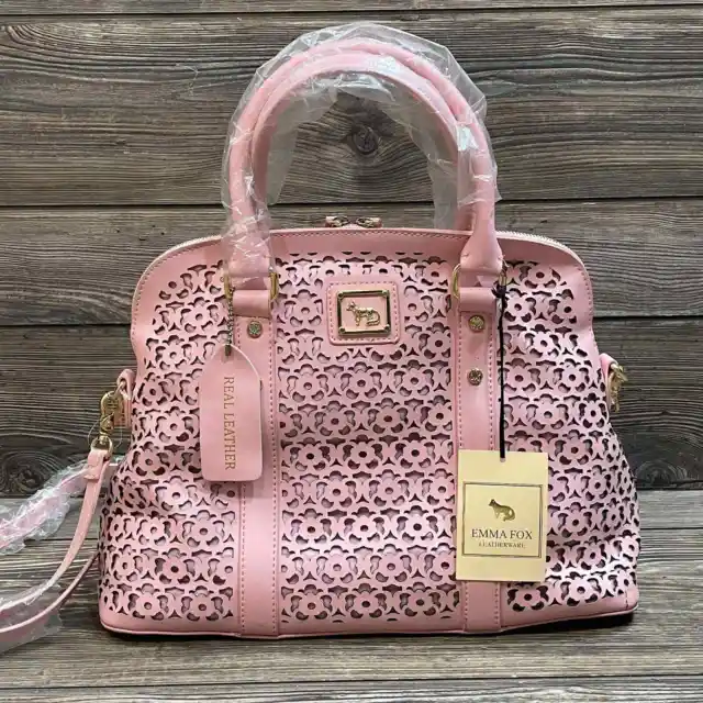 Emma Fox Pink Real Leather Bag Purse Bag Laser Floral Cut Satchel C101858