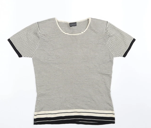 Alex & Co. Womens Beige Boat Neck Striped Silk Pullover Jumper Size 12
