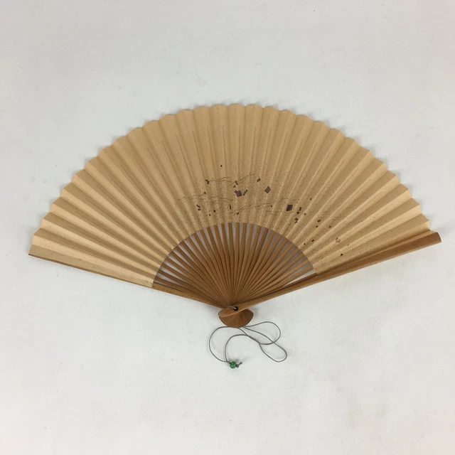 Japanese Folding Fan Vtg Sensu Bamboo Frame Paper Golden Glitter 4D585