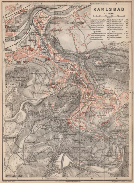 KARLSBAD VARY Stadtplan Mesta. Karlsbad Karlsbad. Karte der Tschechischen Republik 1929