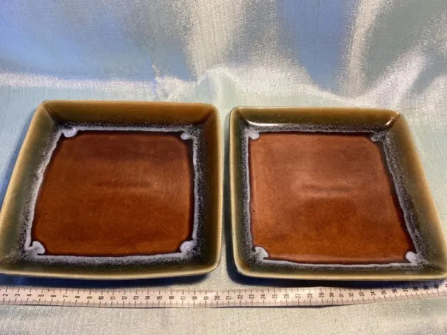 Square plates brown with drip glazed. set of two