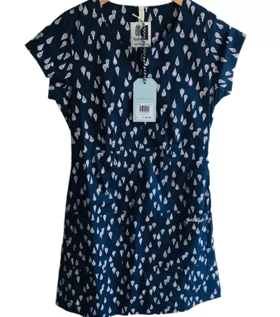 Weird Fish Tunic Sz8 Dress Ballon Print Navy Reve Cap Sleeve Stretch Pocket BNWT