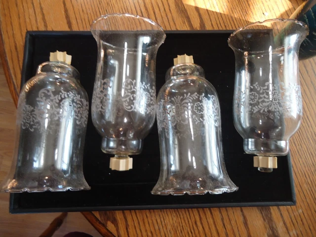 NIB vintage set of 4 crystal glass wall sconce Votive candle holders Floral Desi