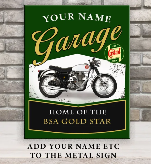 PERSONALISIERTES MOTORRAD BSA GOLD STAR GARAGENSCHUPPEN Retro Metall Wandschild VB02