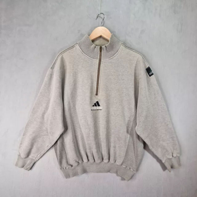 FELPA VINTAGE ADIDAS Equipment Uomo Grigio Medio Quarto Cerniera