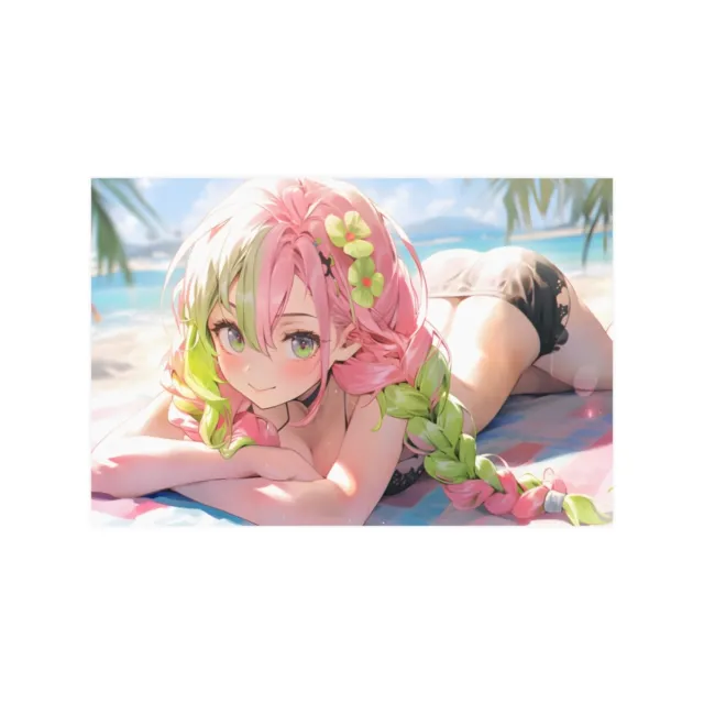 Nezuko - Anime Girl - Beach Waifu - Satin Poster - Original Demon