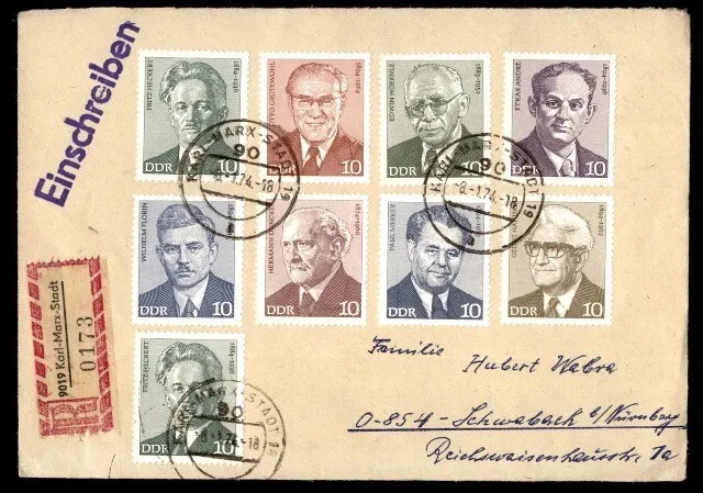 Germany DDR 1974 Famous Men Combo Registered Cover  Karl Marx Stadt - Schwabach