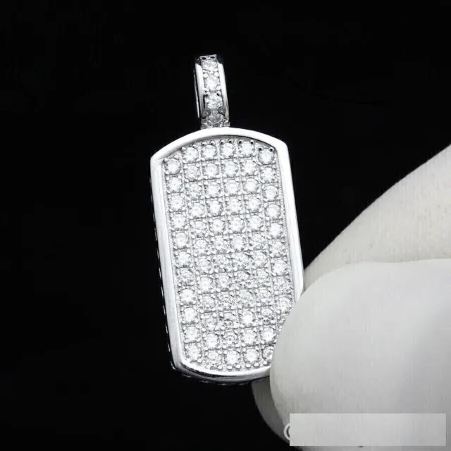 Men's 1.60Ct Round Cut Simulated Diamond Dog Tag Pendant 14K White Gold Plated