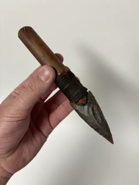 Flint Knapping Wood Handle Stone Agate Knife Primitive Bush Craft Arrow Head New