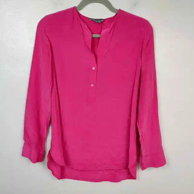 Vince Silk Blouse Womens 2 Fuchsia Pink Top 1/2 Button Charmeuse Satin Shirt