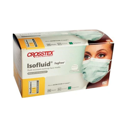 Crosstex GCICXB Isofluid Fog Free Earloop Face Masks ASTM Level 1 Blue 40/Bx