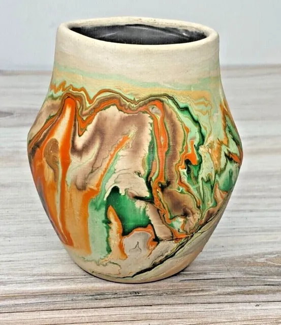 Nemadji Indian Pottery Native Clay Handmade Vase Orange Swirl