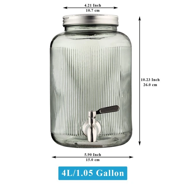 ReaNea Blue Glass Beverage Dispenser 1 Gallon w Lid & Stainless Steel Faucet NEW
