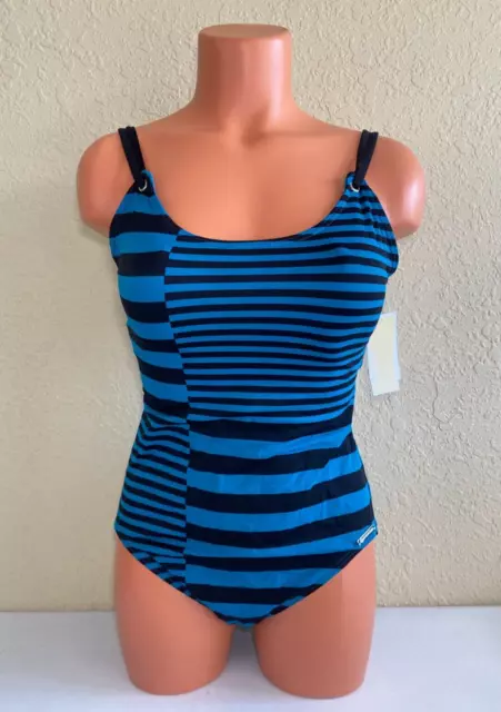 Michael Kors Womens Striped Strappy One Piece Swimsuit Lux Teal Size 12