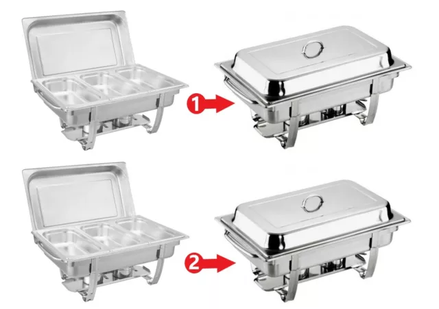 2x Chafing Dishes Speisenwärmer  Warmhaltebehälter Edelstahl 6x 1/3 GN Behälter