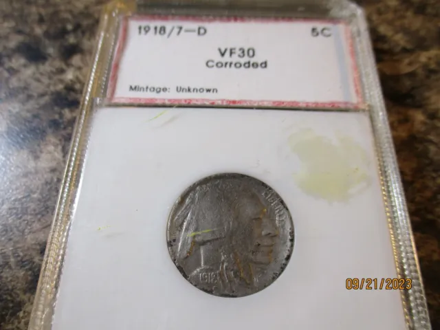 1918/7-D Buffalo Nickel Rare 1918-D Over 7 Vf Corroded