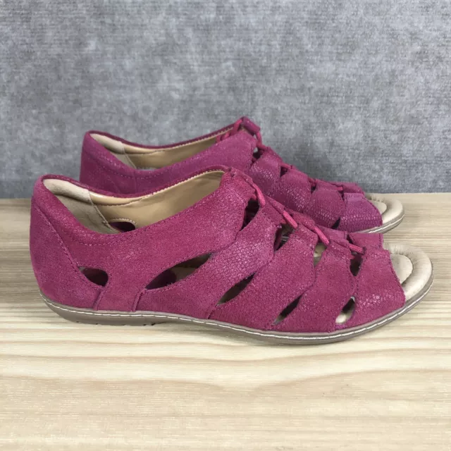 Earth Sandals Womens 8 Plover Raspberry Nubuck Leather Open Toe Ghillie Lacing