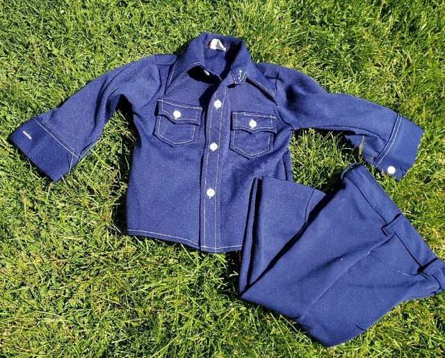 Vintage Perma Press Dress clothes Outfit Boys 3 polyester Navy Blue button up