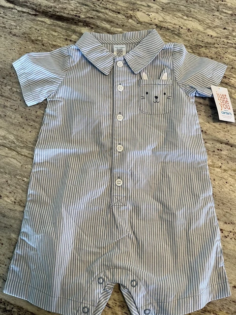 Just One You By Carters Baby Boys Size 12M Button Up Blue Romper Bodysuit