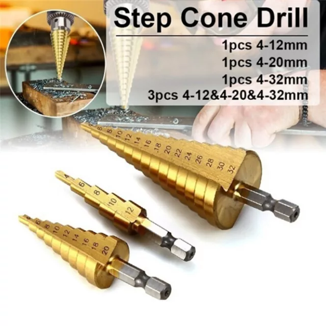 Large HSS Steel Step Cone Drill Titanium Bit Set Hole Cutter 4-12/20/32mm FRFR
