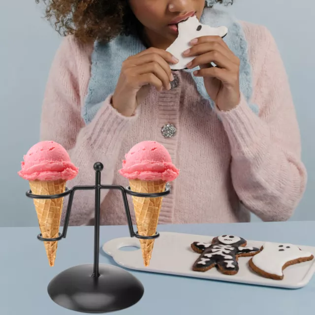 Ice Cream Cone Holder Stand with Base - Black Metal