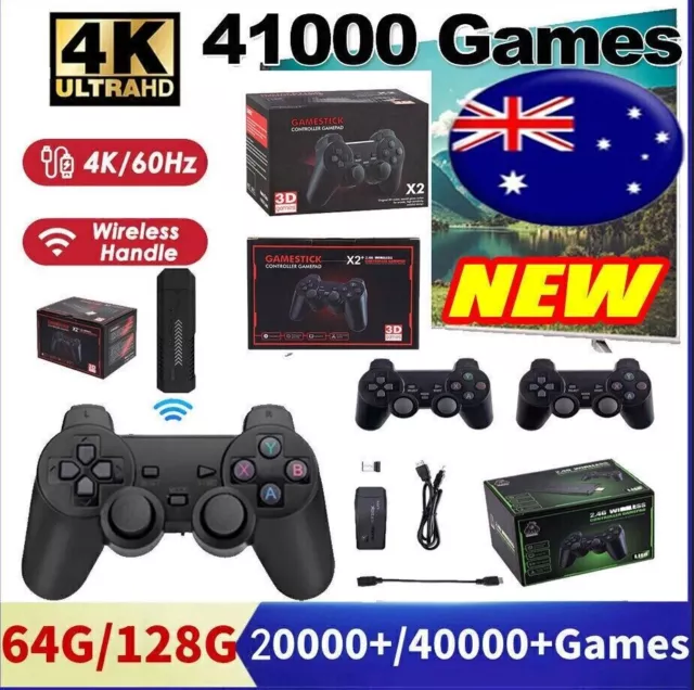 HDMI 4K TV Game Stick Console Built-in 128G 40000 Video Games+2 Wireless Gamepad